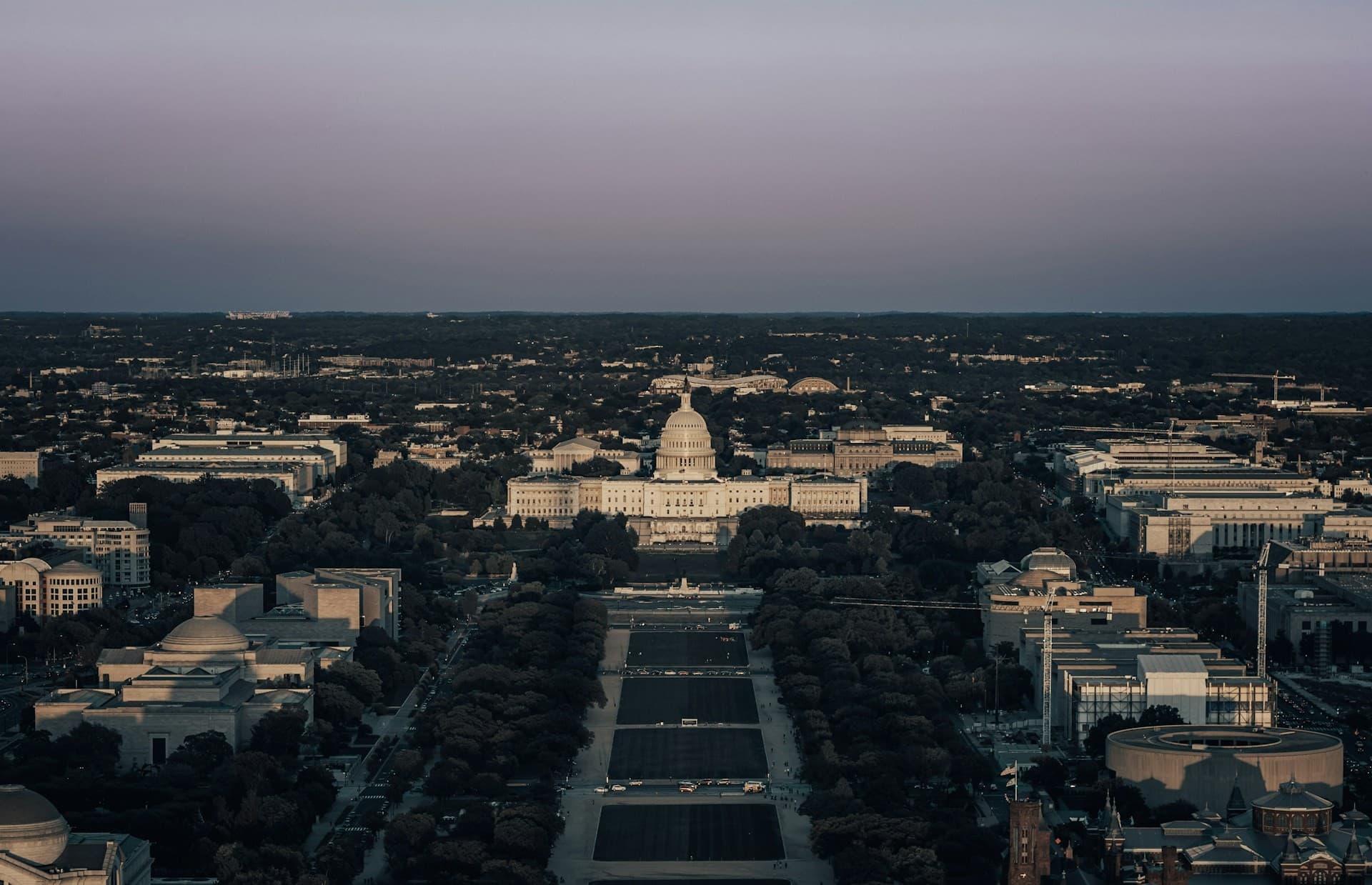 Sky view of the US capitol building. 